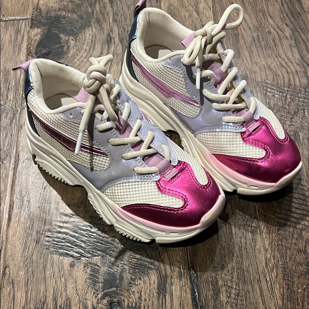 Kids Chunky Athletic Sneakers in Pink and Cream